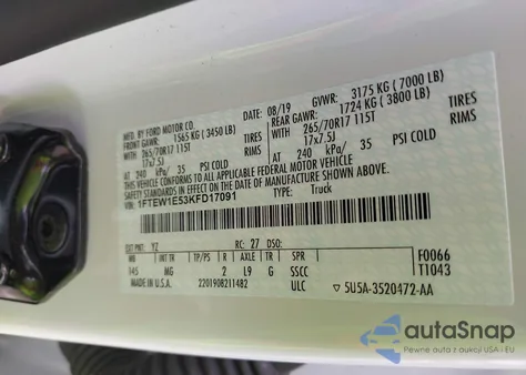 2019 Ford F-150 Xlt from USA, damaged, VIN 1FTEW1E53KFD17091